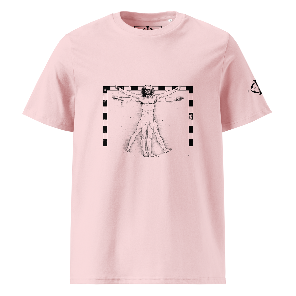 T-shirt Euphron « The Vitruvian Handball Goalkeeper », coloris rose : L'Homme de Vitruve de Léonard de Vinci en gardien de handball
