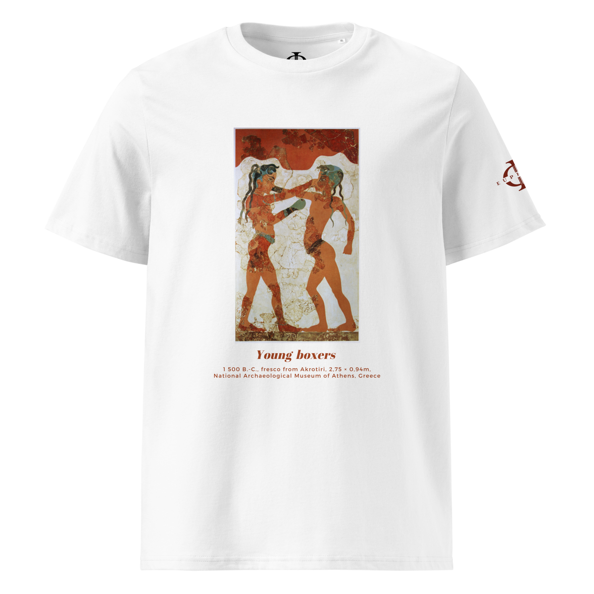 T-shirt Euphron « Young Boxers of Akrotiri », coloris blanc : la fresque antique des Jeunes Boxeurs d'Akrotiri