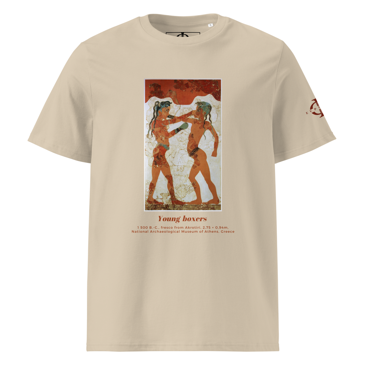 T-shirt Euphron « Young Boxers of Akrotiri », coloris sable : la fresque antique des Jeunes Boxeurs d'Akrotiri