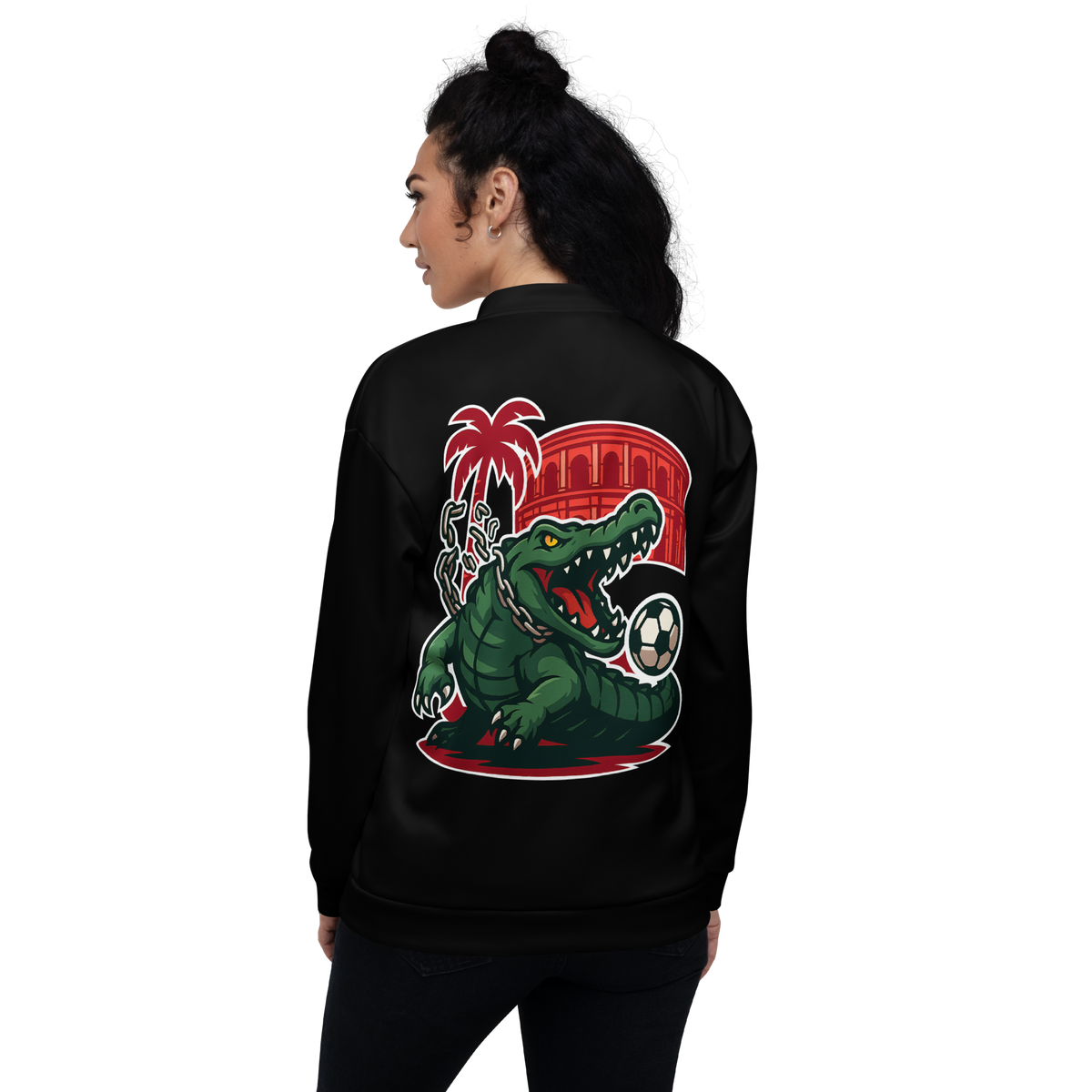 Veste bomber Euphron « Crocodile Nîmois », coloris noir : le crocodile de Nîmes revisité par Euphron – vue de dos