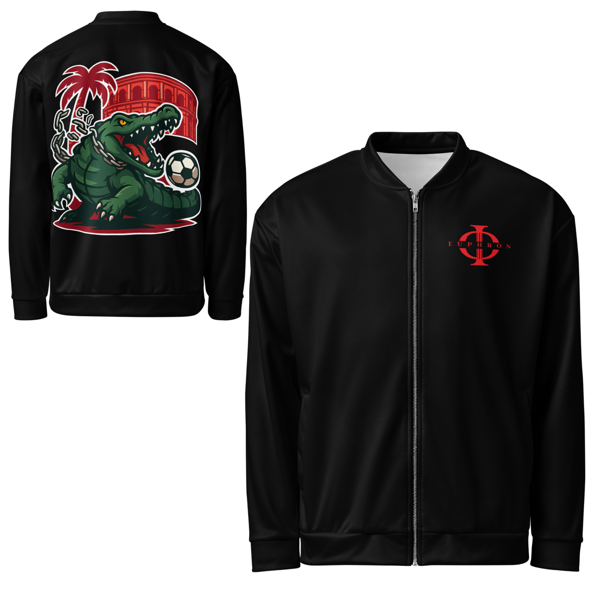 Veste bomber Euphron « Crocodile Nîmois », coloris noir : le crocodile de Nîmes revisité par Euphron