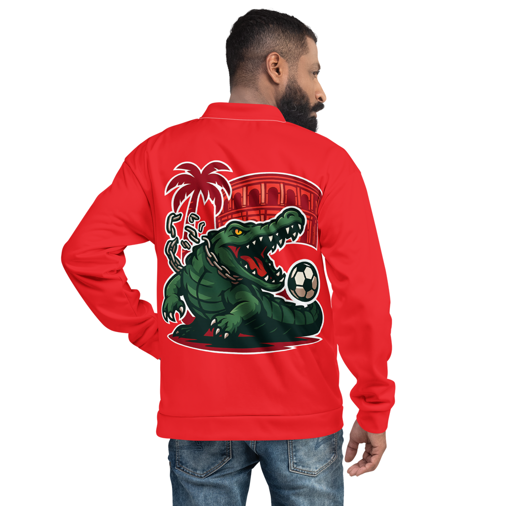 Veste bomber Euphron « Crocodile Nîmois », coloris rouge : le crocodile de Nîmes revisité par Euphron – vue de dos