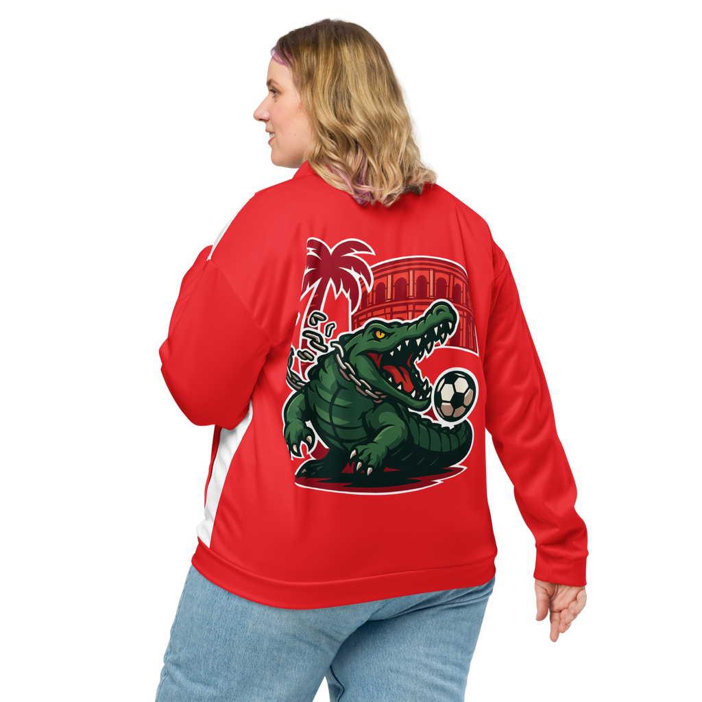 Veste bomber Euphron « Crocodile Nîmois », coloris rouge : le crocodile de Nîmes revisité par Euphron – vue de dos