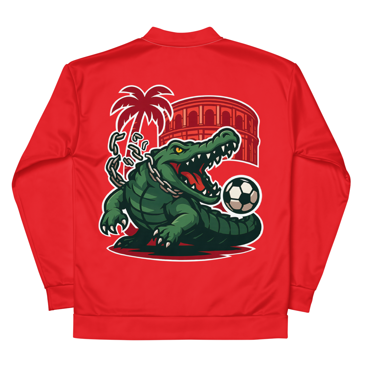 Veste bomber Euphron « Crocodile Nîmois », coloris rouge : le crocodile de Nîmes revisité par Euphron – vue de dos