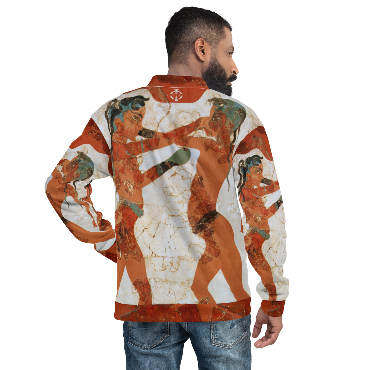 Veste bomber Euphron « Young Boxers of Akrotiri » : la fresque antique des Jeunes Boxeurs d'Akrotiri – vue de dos